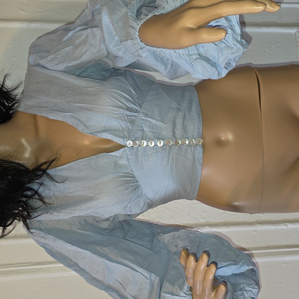 Just Me Light Blue Blouse with Button Detail